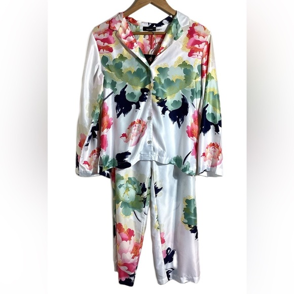 Natori Other - Natori Womens Floral Satin 2pc Pajama Set Size S Designer Chic Silky Ankle Pant